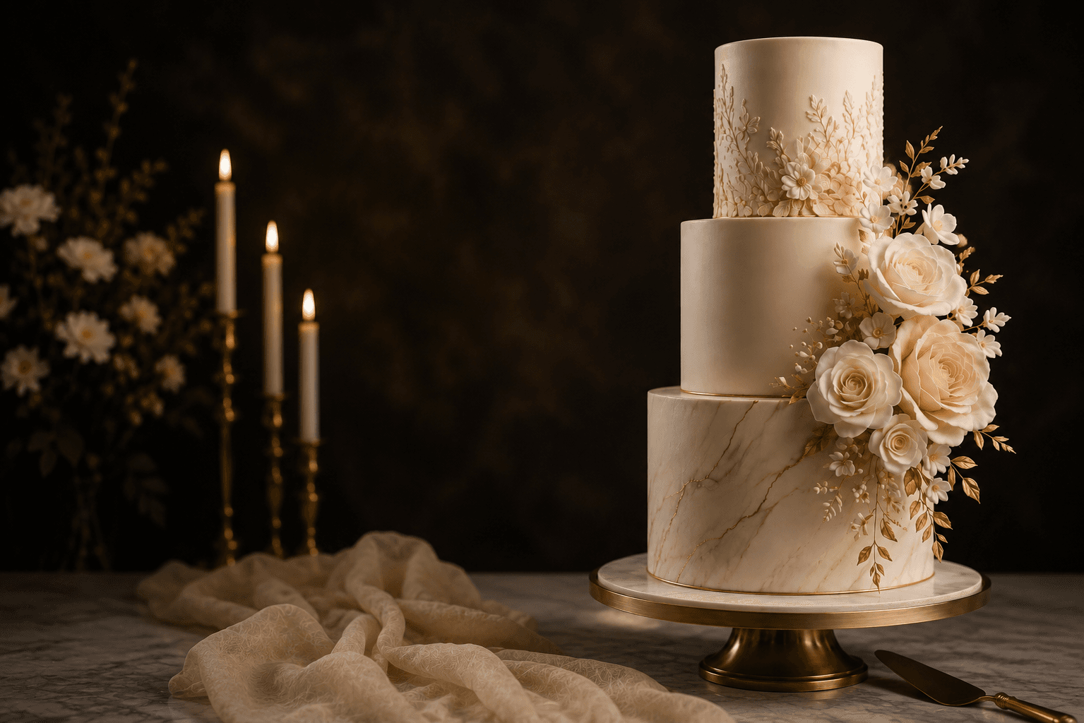 Luxury Monarch & Grain wedding cake styled for an elegant celebration